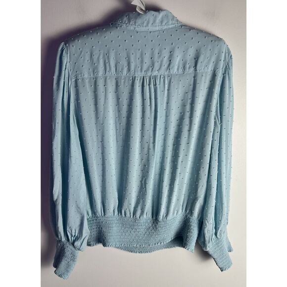 Maeve Anthropologie Womens Blue Rosa Swiss Dot Smocked Hem Blouse Sz XL - Picture 4 of 10